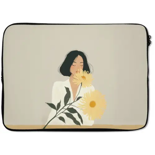 Vrouw - Bloem - Geel - Minimalistisch laptophoes neopreen klein -zkaufland3dotto