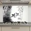 Eenden - Waterlelies - Riet - Zwart keuken achterwand spatscherm klein -3d_website