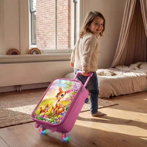 Hertje en eekhoorn in kleurrijk bloemenveld Kinderkoffer - Roze klein -sfeer1