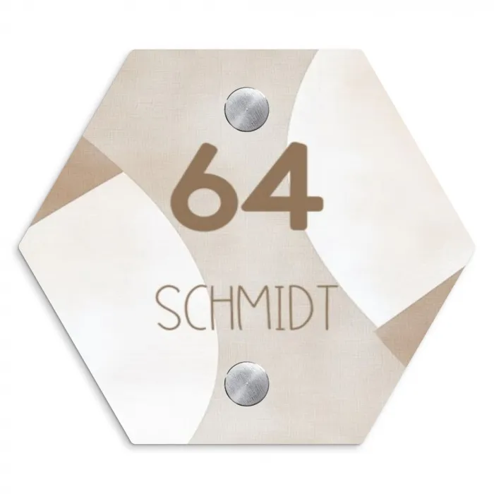 Abstract beige - Modern Naambord Hexagon klein -3d
