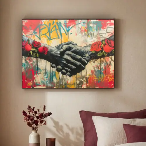 Graffiti - Rozen - Handen - Street art Textielframe zwart klein -sfeer1