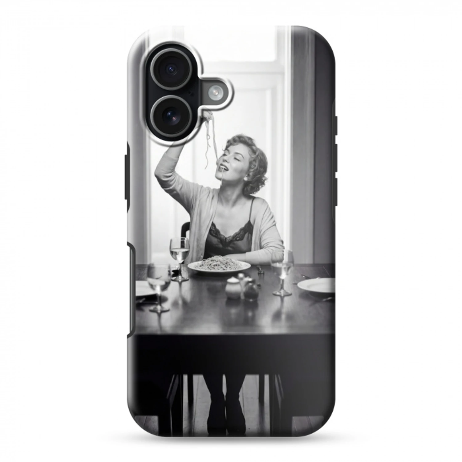 Vrouw - Spaghetti - Zwart - Wit Toughcase MagSafe Apple iPhone 17 klein -3d