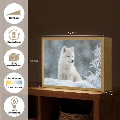 Wolf - Pup - Sneeuw Light Box met batterij (Wandlamp kind) middel -USP_websiteoverzichtNL