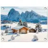 Winter - Huisje - Bergen - Uitzicht - Sneeuw tuinposter los doek klein -3d