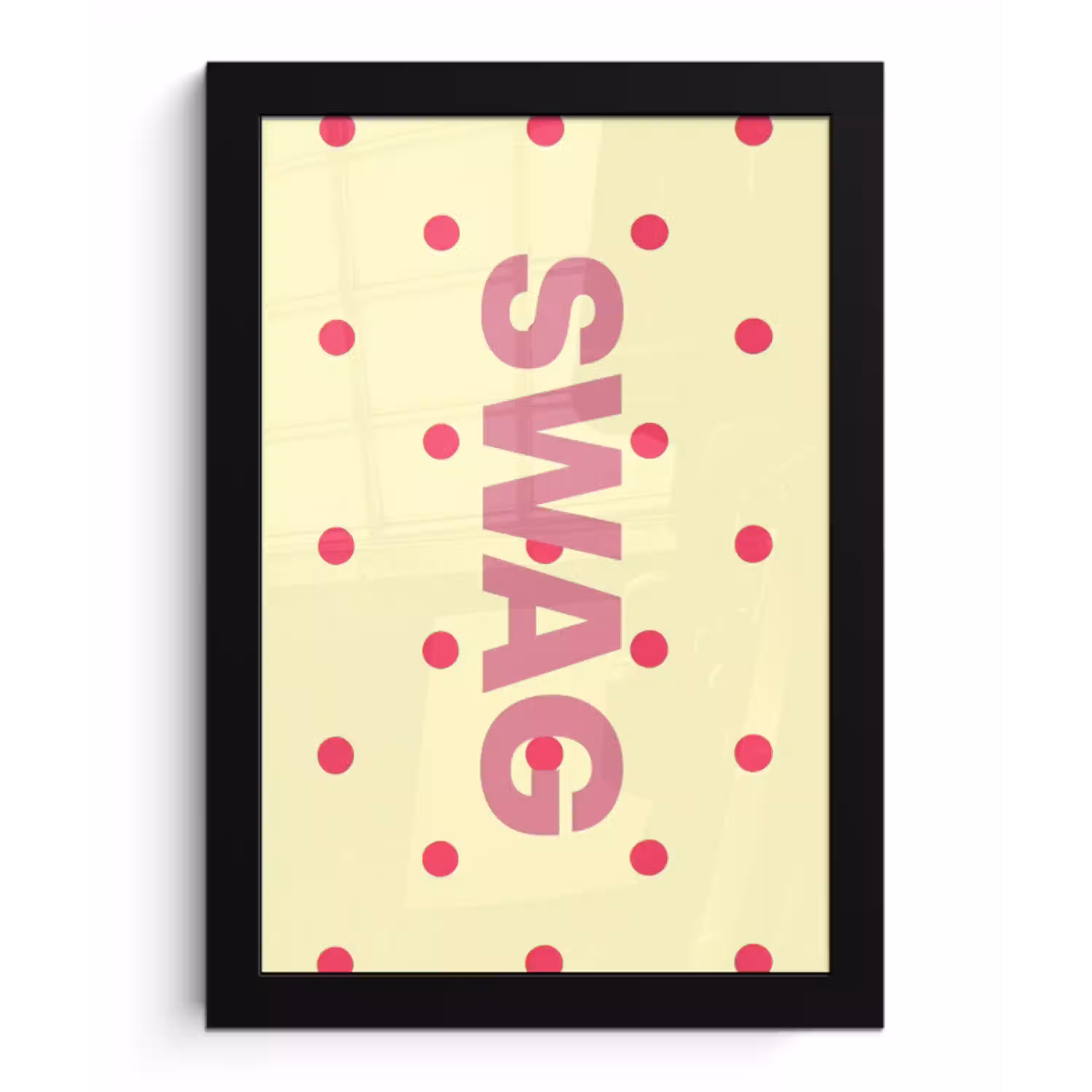 Swag - Roze - Stippen - Geel fotolijst zwart zonder passe partout klein -3d
