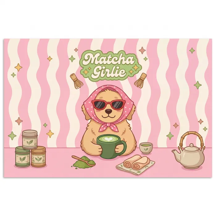 Matcha - Hond - Roze - Groen poster papier klein -3d