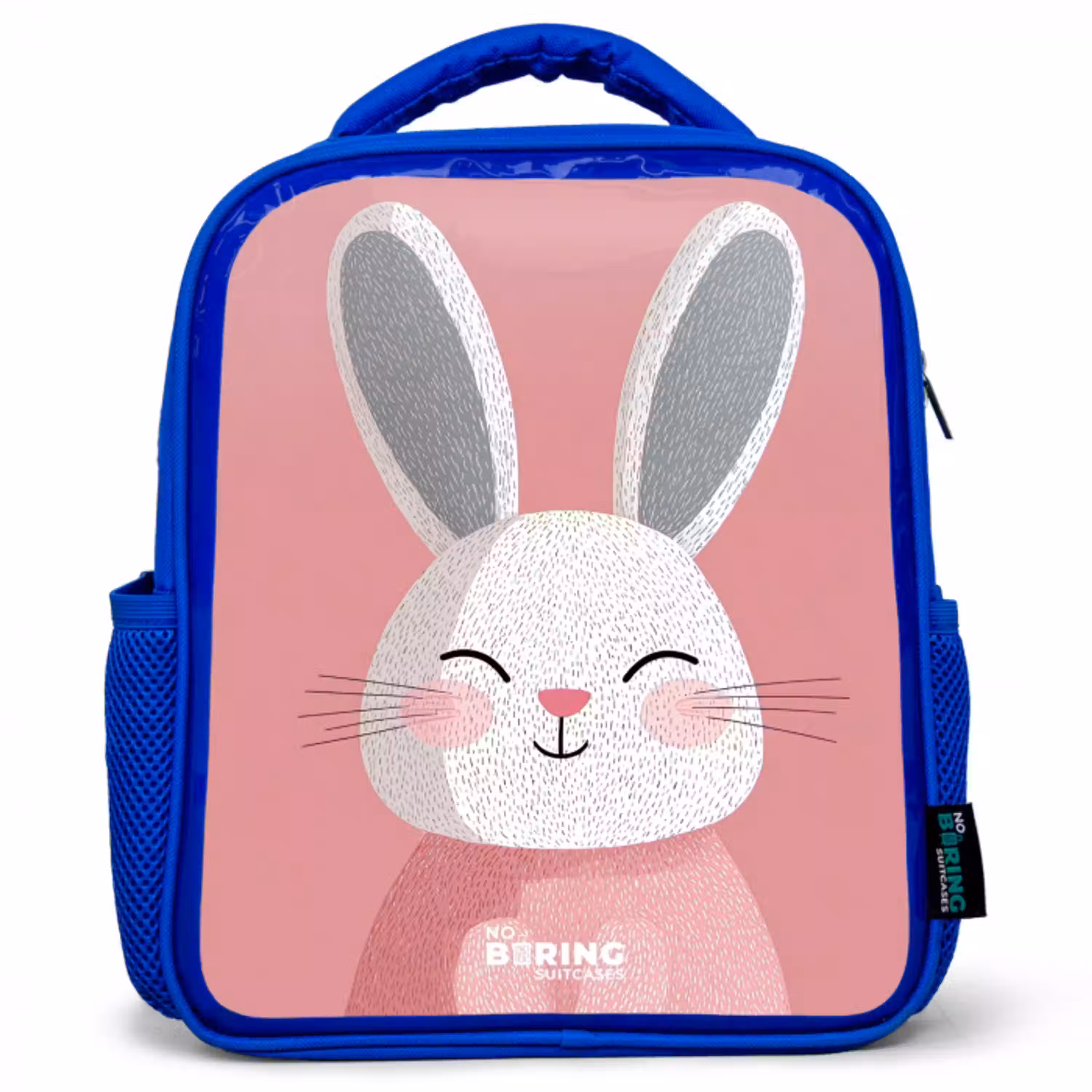 Roze - Konijn - Glimlach - Illustratie Kinderrugzak - Blauw middel -3d