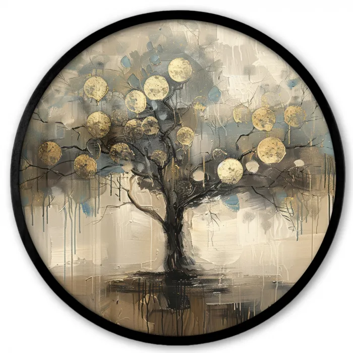 Beige - Abstract - Boom - Goud Fotolijst rond zonder passe partout klein -3d