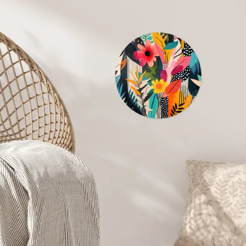 Schilderij - Abstract - Bloemen - Roze Wandcirkel behangsticker klein -sfeer4