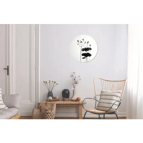 Bladeren - Zwart - Lotusbloem - Minimalitisch Wandcirkel aluminium klein -woonkamer