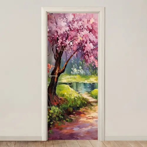 Watercolor - Natuur - Bomen - Kunst - Bloemen deurposter klein -3d_beige