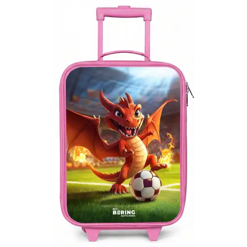 Rode draak voetbalt in zonnig stadion Kinderkoffer - Roze klein -zz3dotto