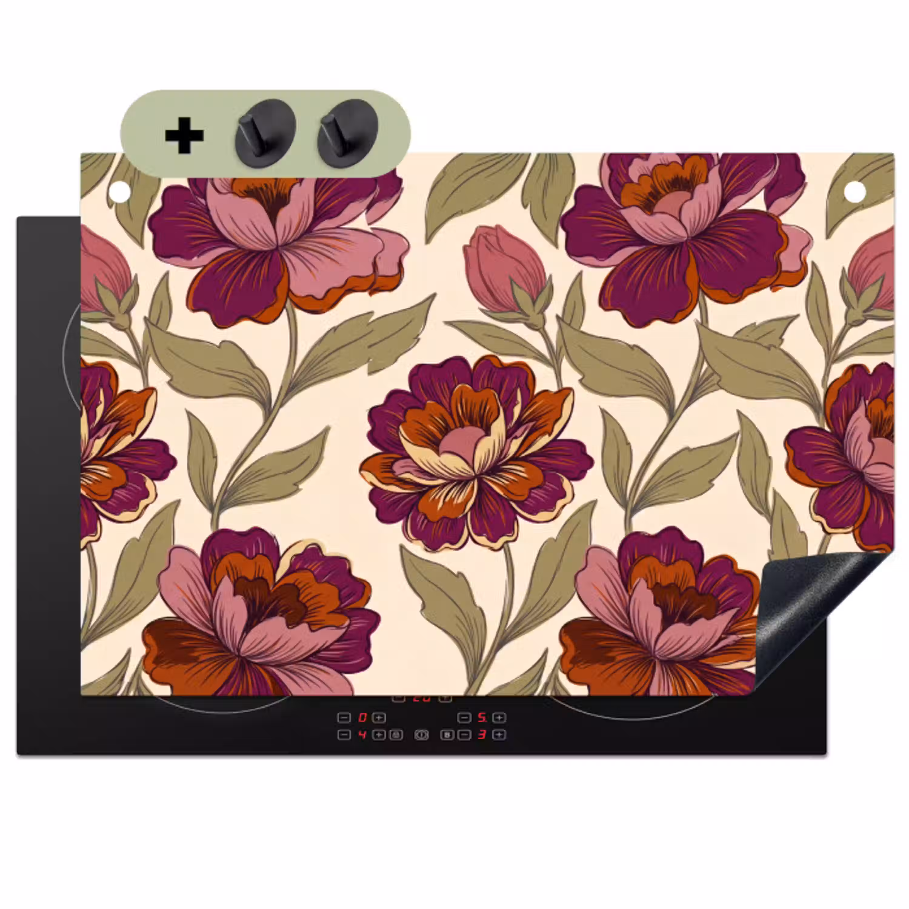 Bloemen - Patroon - Natuur - Modern - Paars Inductie beschemer met haakjes klein -3d