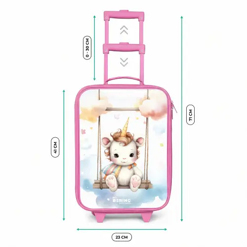 Witte baby eenhoorn op een schommel in de wolken Kinderkoffer - Roze klein -productfoto_formaten