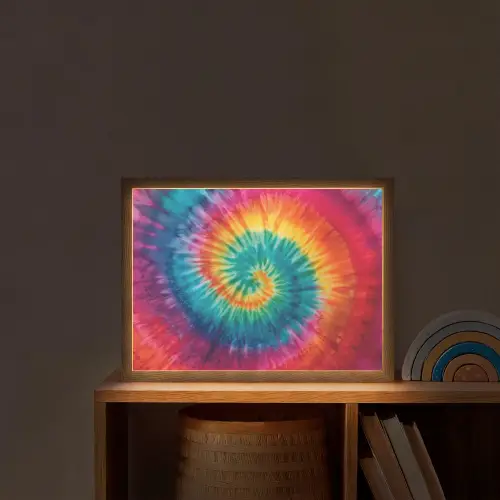 Regenboogkleuren - Tie dye - Light Box met batterij (Wandlamp kind) middel -sfeer1_kind