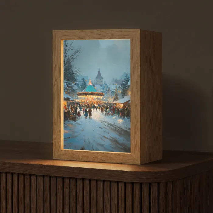 Winterkermis - Dorp - Kleurrijk Light Box met kabel (Tafellamp) klein -z3d_website