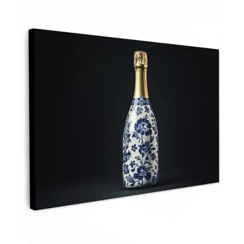 Champagne - Bloemen - Goud - Chique Tuinposter op houten frame 2 cm dik klein -3d