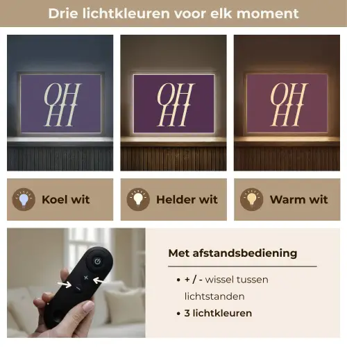 Oh hi - Paars - Minimalistisch Light Box met batterij (Wandlamp) middel -USP_lichtkleurNL