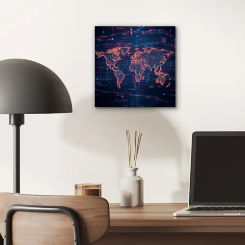 Wereldkaart - Futuristisch - Oranje aluminium wit klein -sfeer5