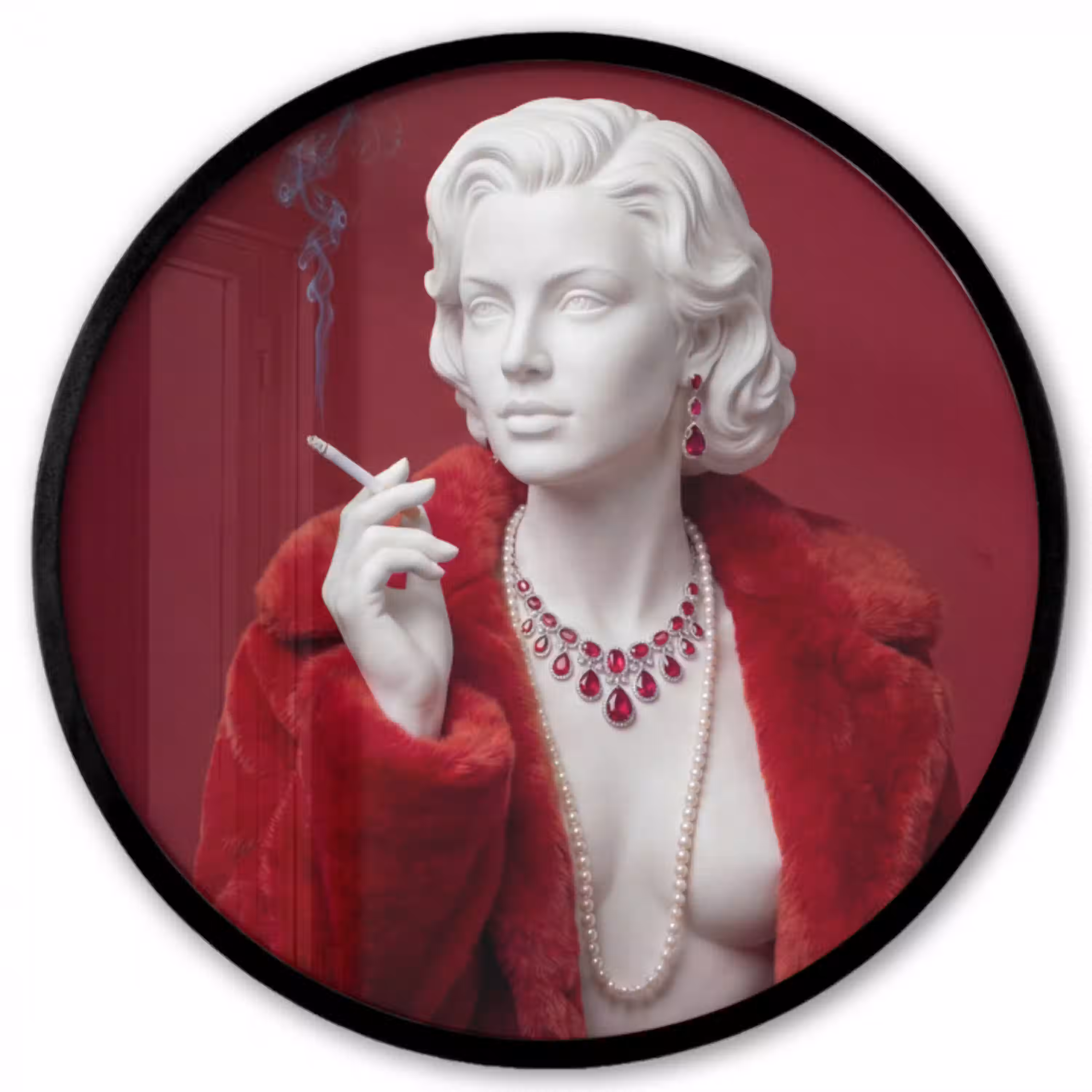 Vrouw - Bontjas - Mode - Klassiek - Rood Fotolijst rond zonder passe partout klein -3d