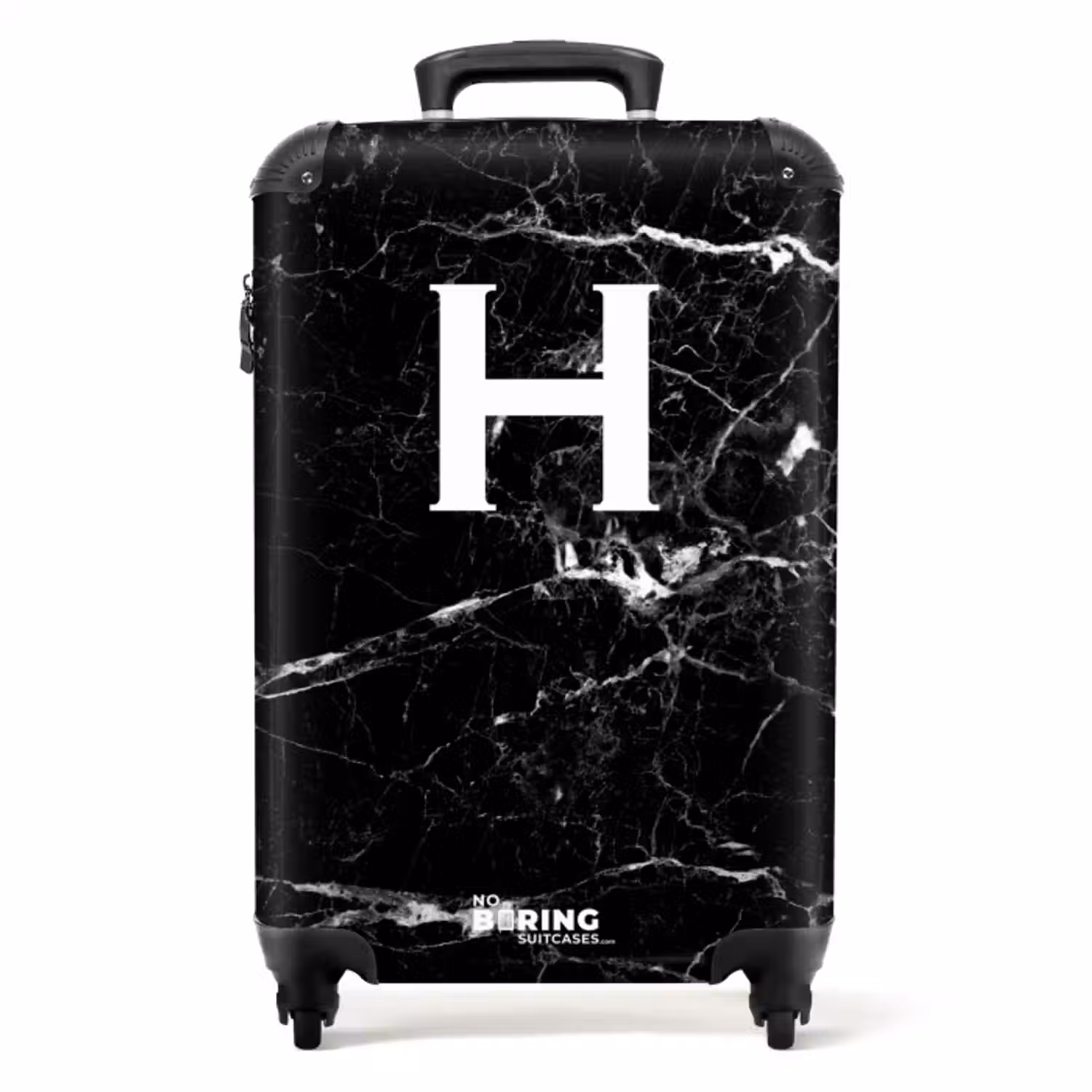 Suitcase - Marble look - Letter H - Black
