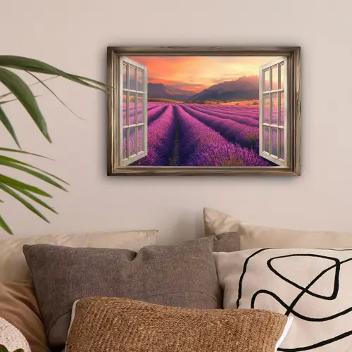 Doorkijk - Lavendel - Landschap - Bloemen - Paars canvas 2cm klein -sfeer1