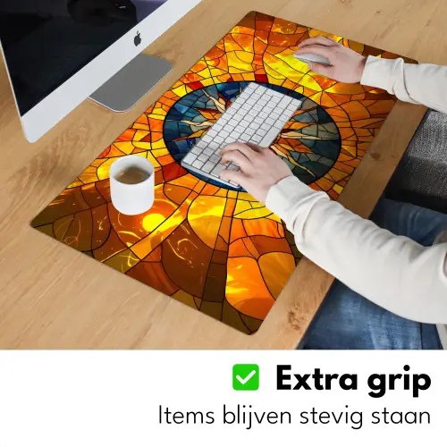 Mozaïek - Zon - Geel - Cirkel Muismat XXL klein -sfeer3