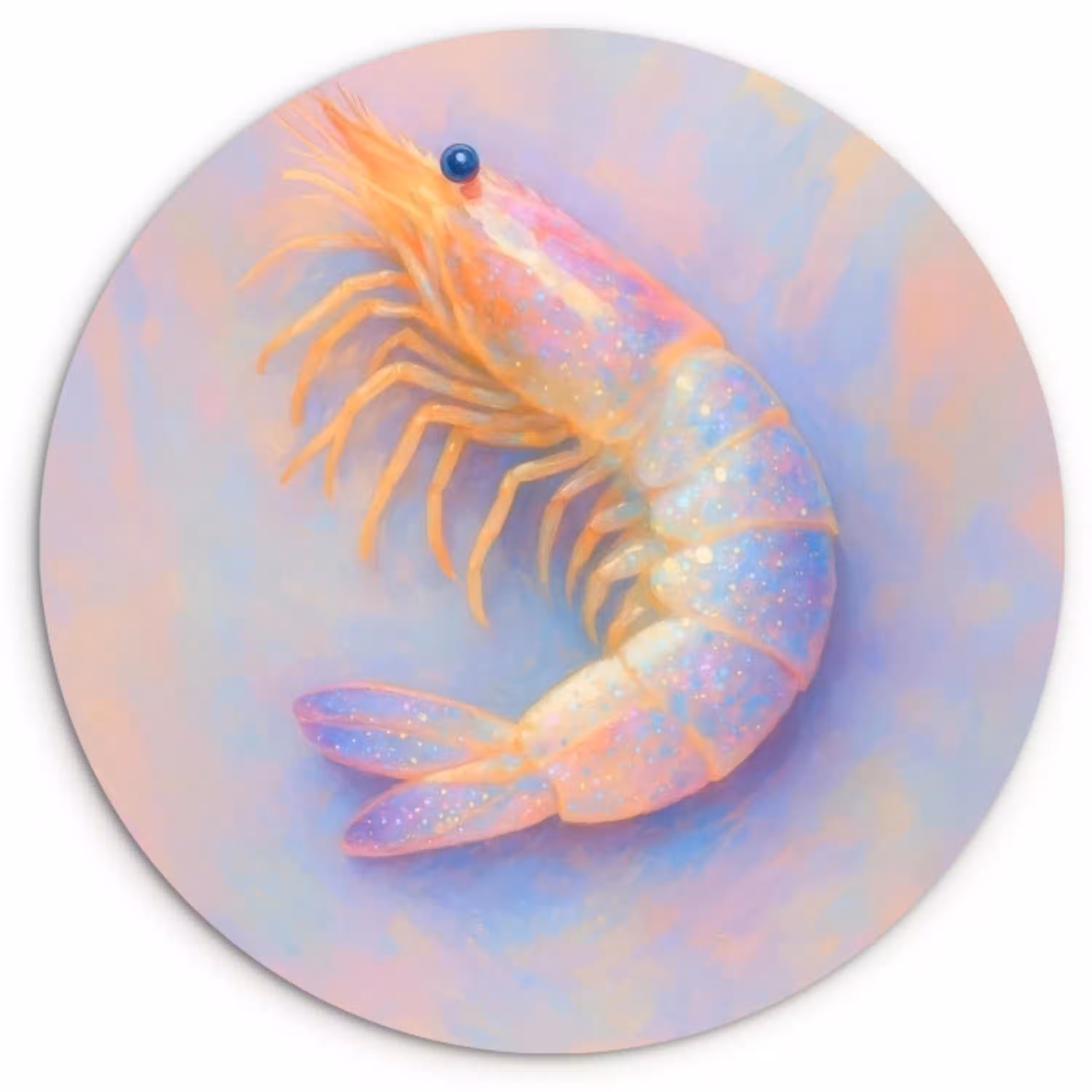 Garnaal - Subtiele structuur - Blauw - Roze Wandcirkel kunststof plaat 5mm dik klein -3d