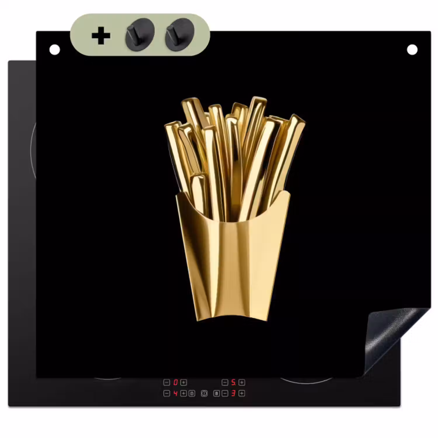 Inductie beschermer en spatscherm (2in1) - Friet - Goud - Chrome - Eten