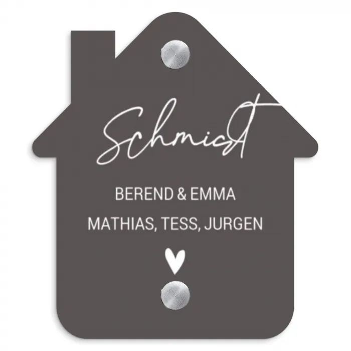 Grijs - Sierlijk Naambord Huisje klein -3d