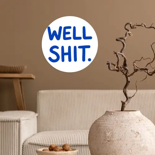 Blauw - Quote - Wit Wandcirkel behangsticker klein -sfeer1
