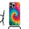 Regenboog - Tie dye - Kleurrijk - Blauw Hoesje iPhone 16 Pro Max met koord klein -3d