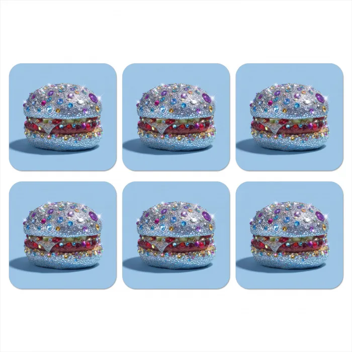 Glitters - Hamburger - Blauw onderzetter kurk middel -3d
