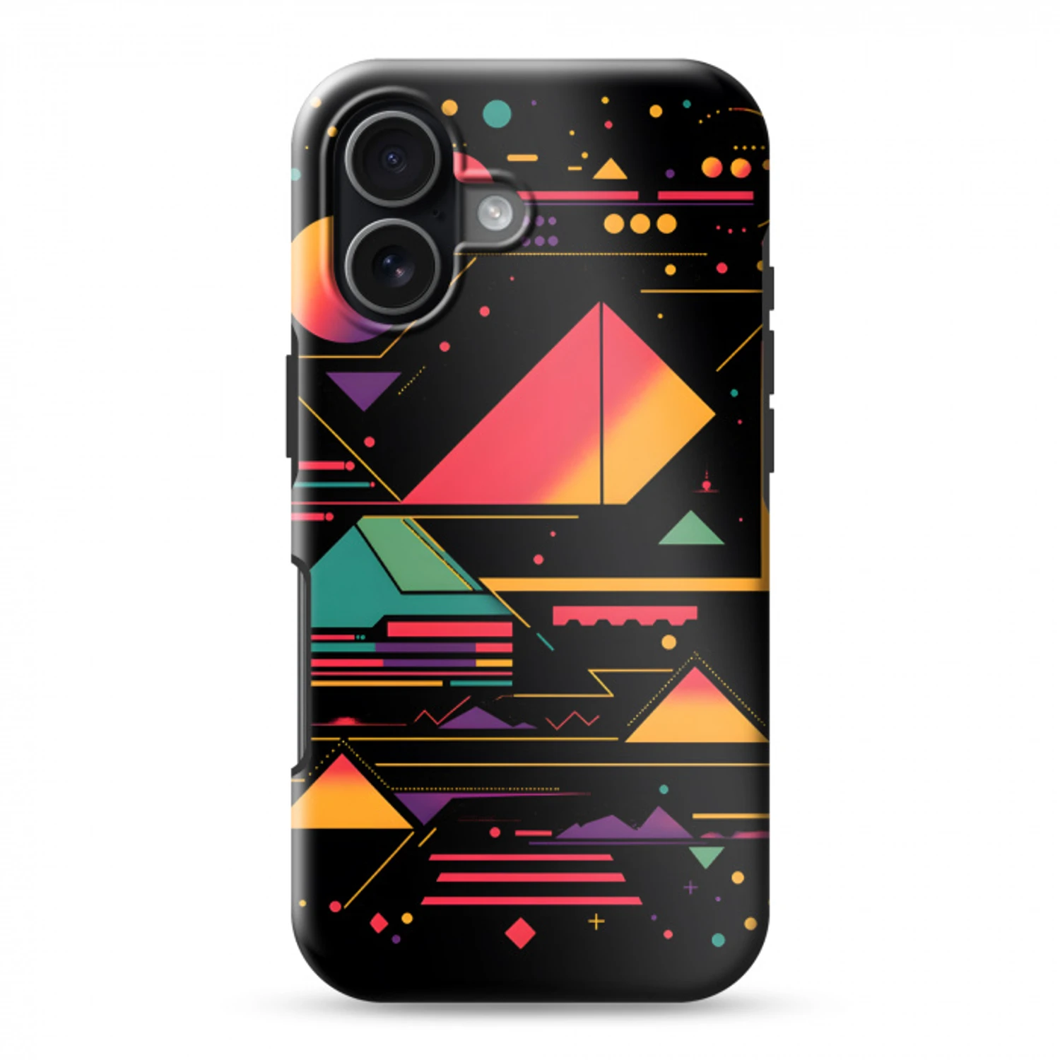 Piramides - Cirkels - Neonkleuren - Geometrisch Toughcase MagSafe Apple iPhone 17 klein -3d