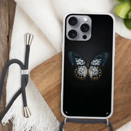 Vlinder - Monochroom - Balans Hoesje iPhone 16 Pro Max met koord klein -sfeer4