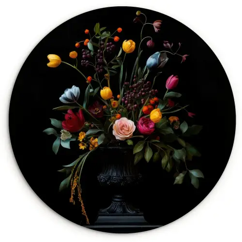 Klassiek - Vaas - Boeket - Bloemen Wandcirkel plexiglas klein -3d