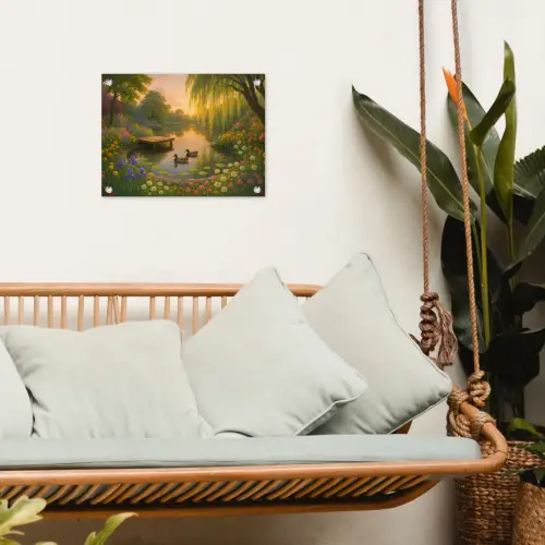 Eenden - Vijver - Bloemen tuinposter los doek klein -sfeer7
