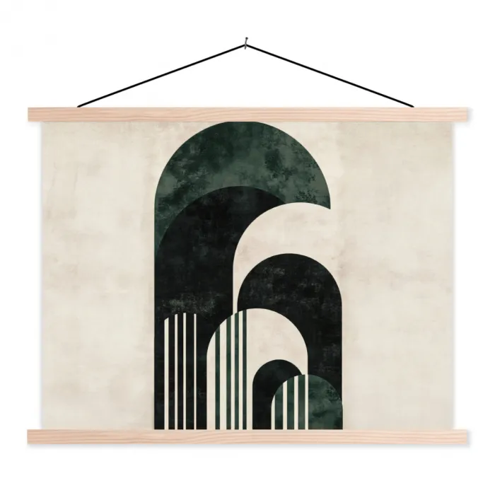 Bogen - Donkergroen - Lijnen textielposter latten blank klein -3d