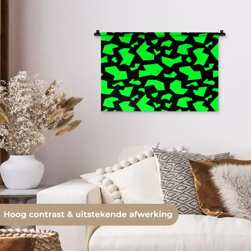 Zwart - Neon - Groen - Patroon Wandkleed katoen klein 269 -sfeer1