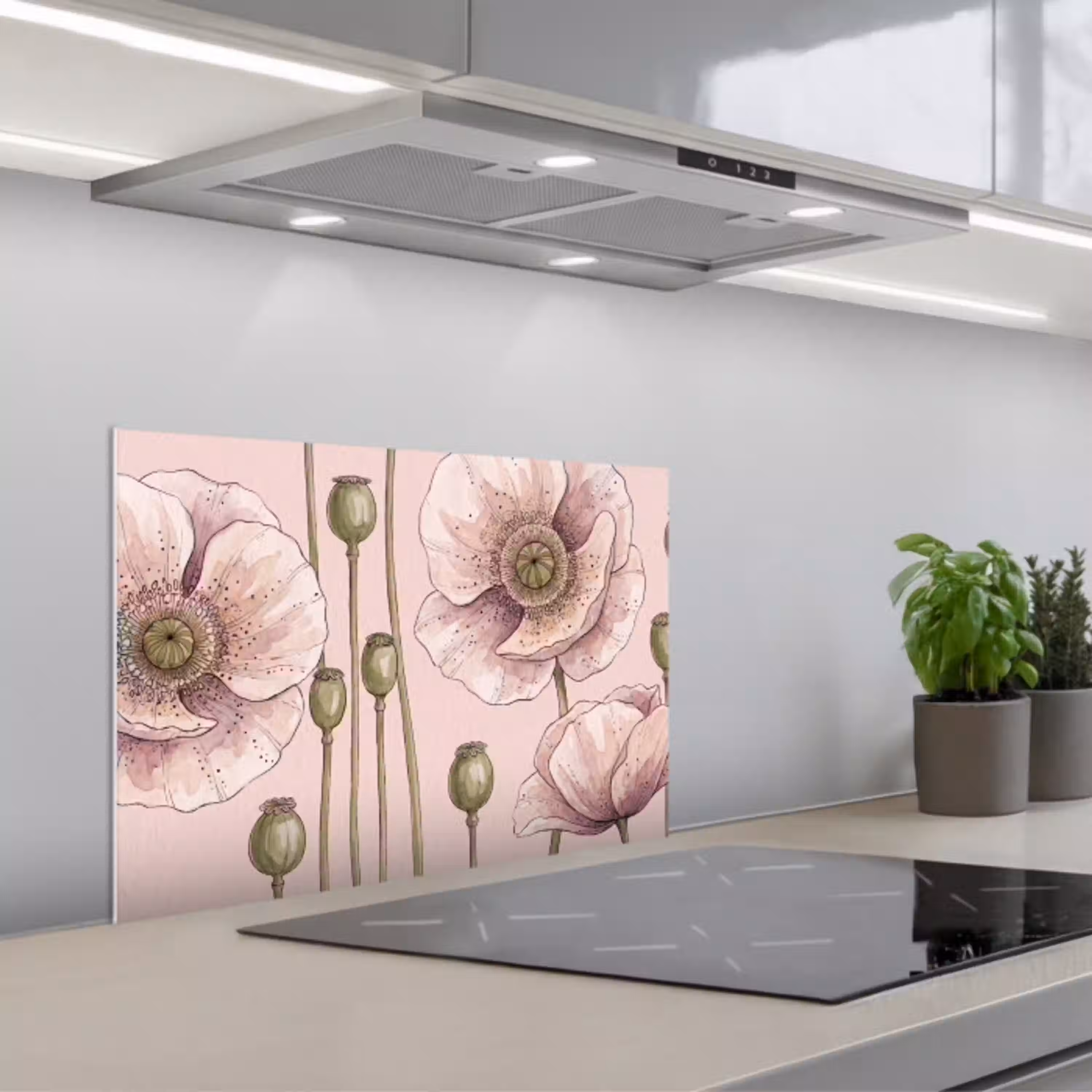 Bloemen - Zomer - Natuur - Aquarel - Roze keuken achterwand spatscherm klein -3d_schuin