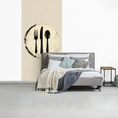 Zwart - Bestek - Rondje fotobehang vinyl groot -slaapkamer