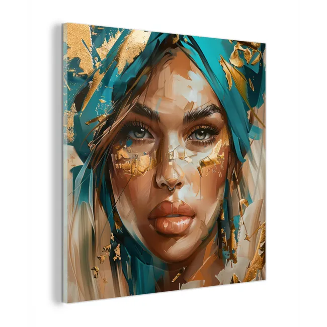 Vrouw - Portret - Goud - Luxe - Blauw plexiglas 5mm klein -z3d