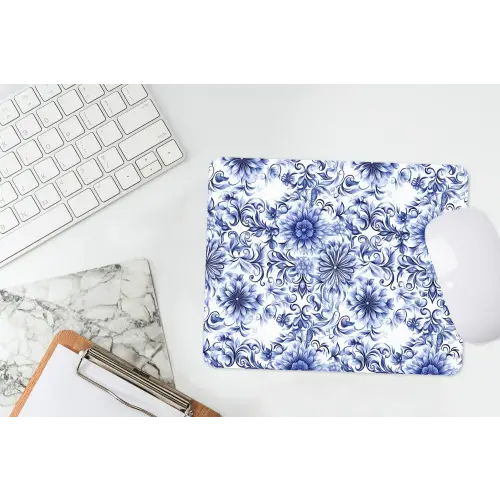 Bloemen - Blauw - Patroon - Wit muismat rubber klein 262 -witbureau