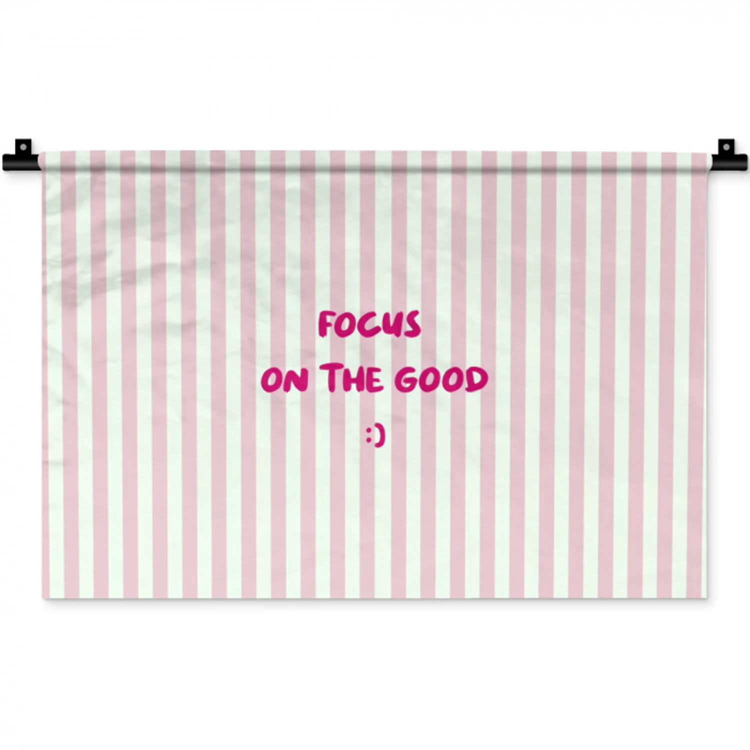 Focus on the good - Strepen - Roze - Smiley Wandkleed katoen klein -zz3d