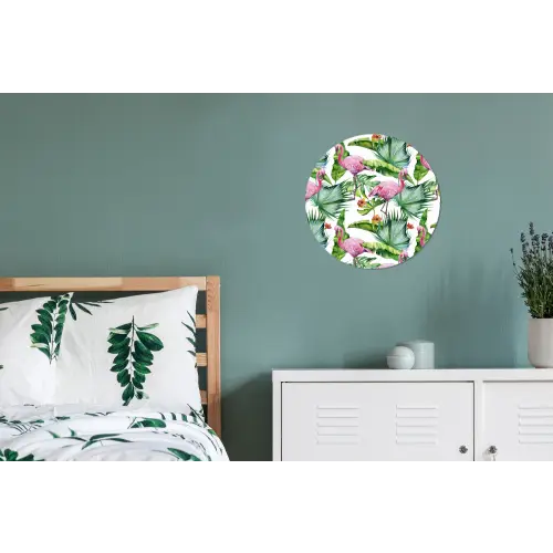 Inductie beschermer - Flamingo - Bladeren - Afdekplaat voor kookplaat - Tropisch Wandcirkel aluminium klein -slaapkamer