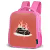 Grijze auto met roze vlammen Kinderrugzak - Roze middel -schuin
