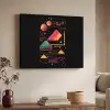 Piramides - Cirkels - Neonkleuren - Geometrisch Textielframe zwart klein -sfeer3