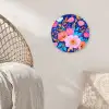 Bloemen - Blauw - Roze Wandcirkel kunststof plaat 5mm dik klein -sfeer5