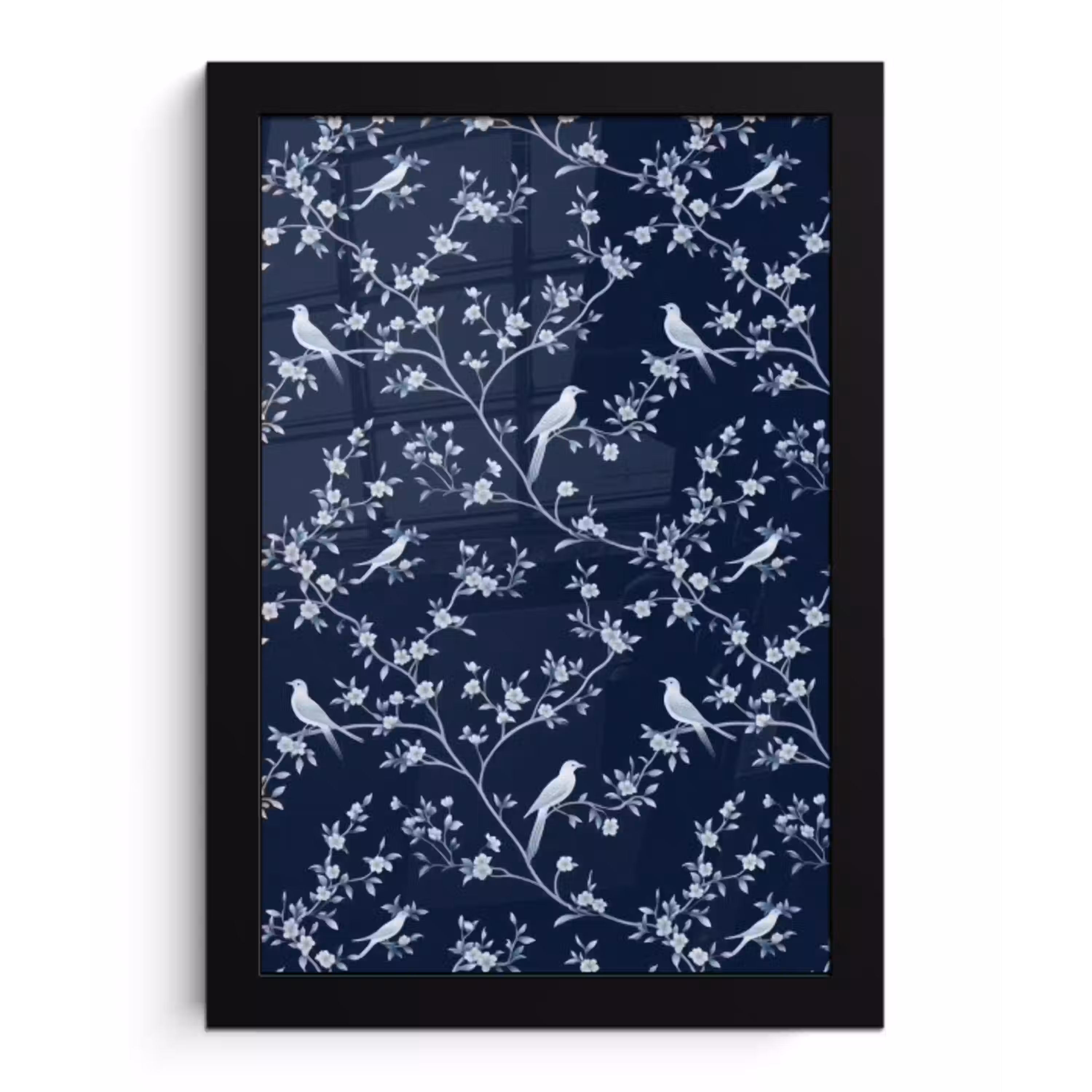 Grafisch - Bloesemtak - Blauw fotolijst zwart zonder passe partout klein 224 -3d