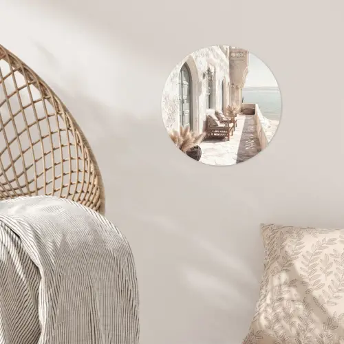 Terras - Stoelen - Strand - Beige Wandcirkel behangsticker klein -sfeer4